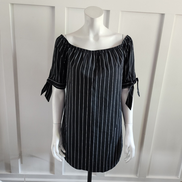 Streetwear society black/white striped off the shoulders mini dress, M - Picture 4 of 9